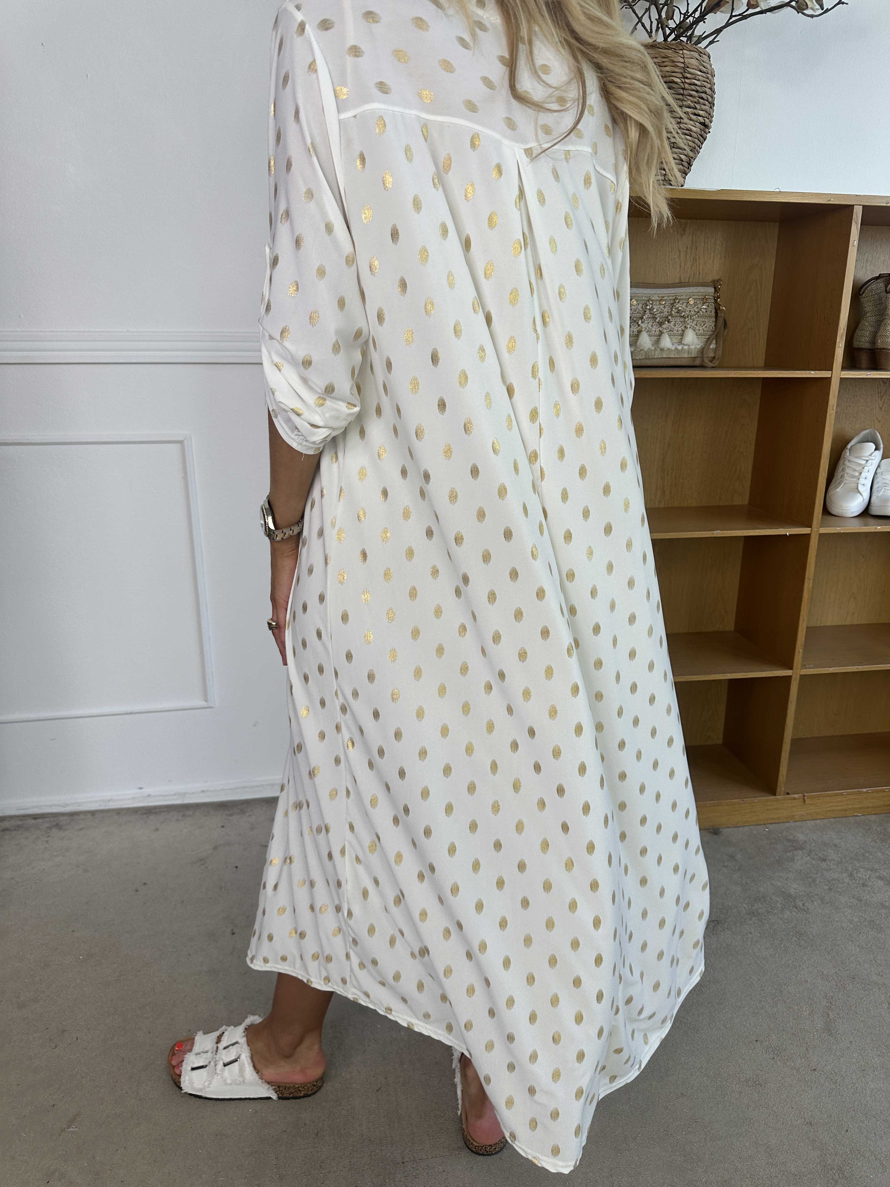 Ebba Gold Dress - Elastisk lang kjole med guld prikker